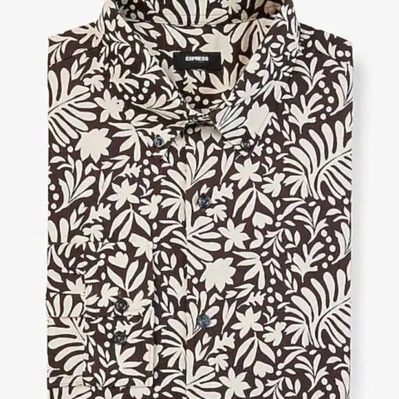 Express Slim Abstract Floral Print Stretch 1MX Dress Shirt Mens Size XL - Picture 2 of 6